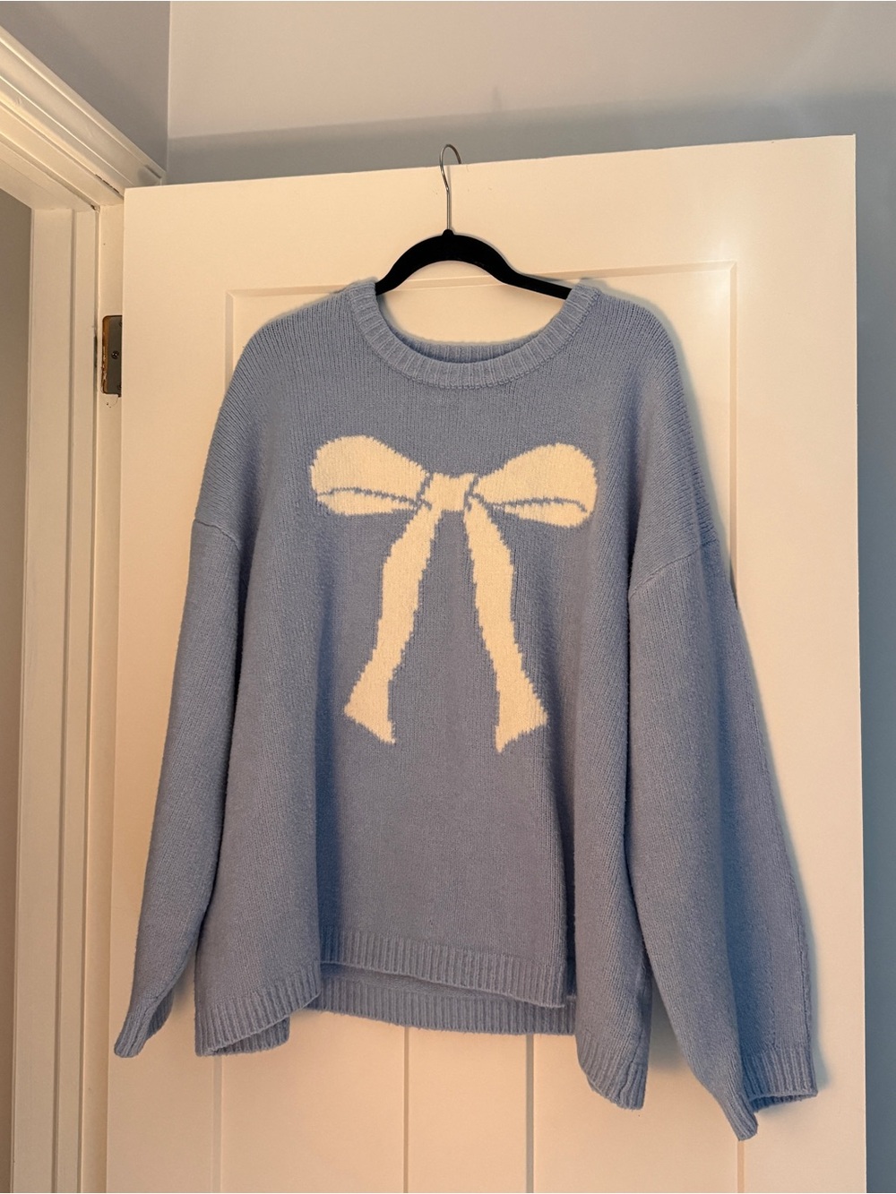 A New Day Blue Sweater with White Bow Coquette Plus